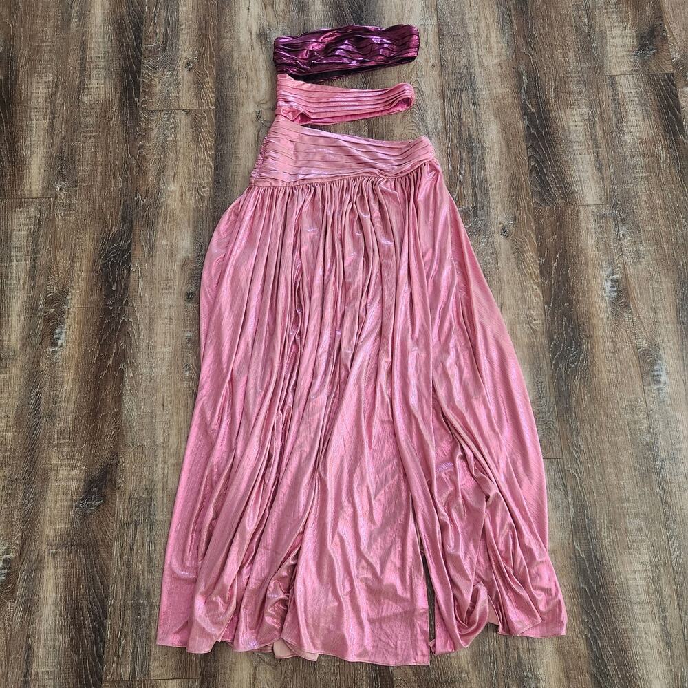 Retrofete Lia Dress Pink Purple Ombre Cut Out Strapless Maxi Size XS